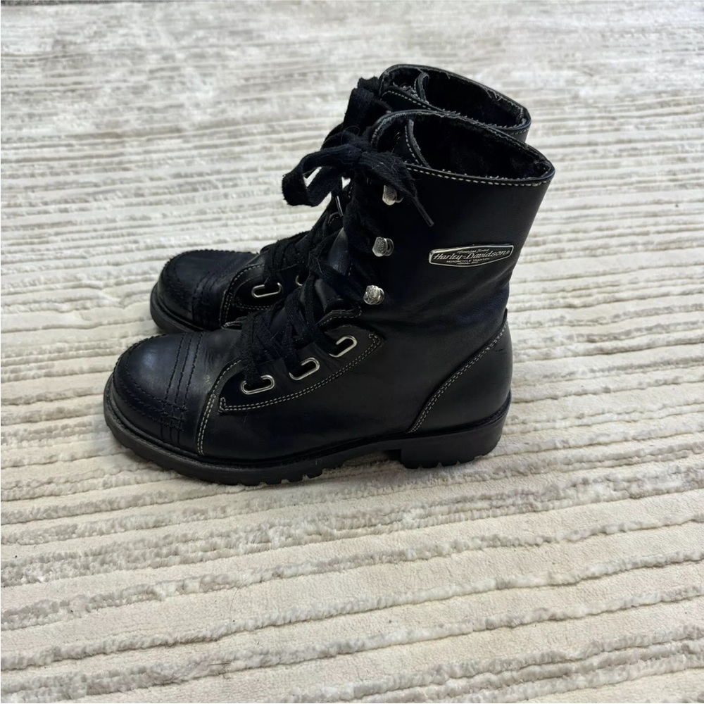 Harley Davidson Womens
Boots 9 Black Leather Lace Up Ankle High Combat Biker